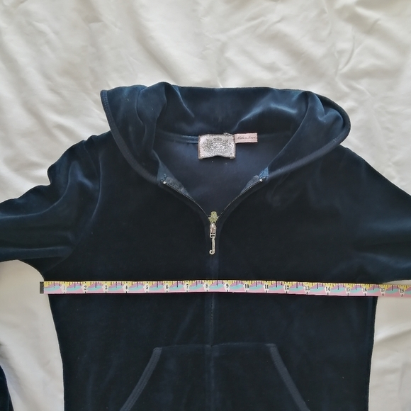 Juicy Couture Genuine Y2K Zip Up Rhinestone Embellished Back Navy and Gold Small - Picture 9 of 13